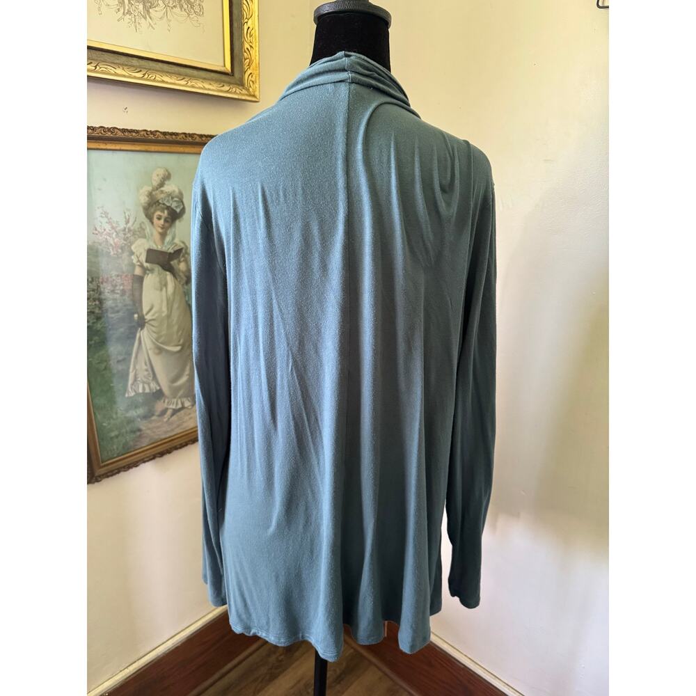 Teal Waterfall Draped Open Front Long Sleeve Cardigan Size L - Picture 2 of 7